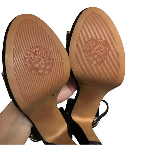 3X Host Pick! 🐆 NWOT Vince Camuto Black Suede Heeled Sandal Leopard - Picture 11 of 12